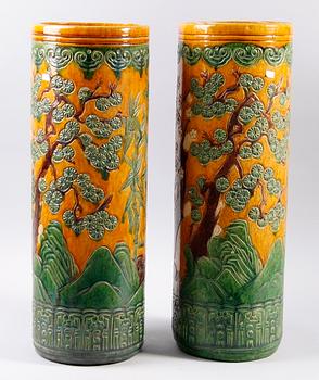 PARAPLYSTÄLL, ett par, porslin, orientaliskt, sent 1900-tal.