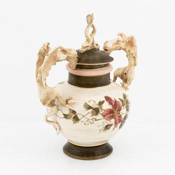 Alfred Stellmacher, an Art Nouveau creamware lidded vase, Turn Teplitz, Austria, circa 1900.