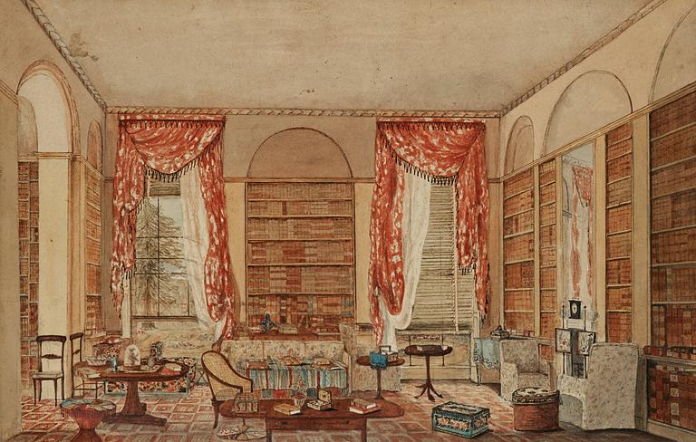 Maria Elisabeth Augusta (Lily) Cartwright, Biblioteket på Aynhoe Park.