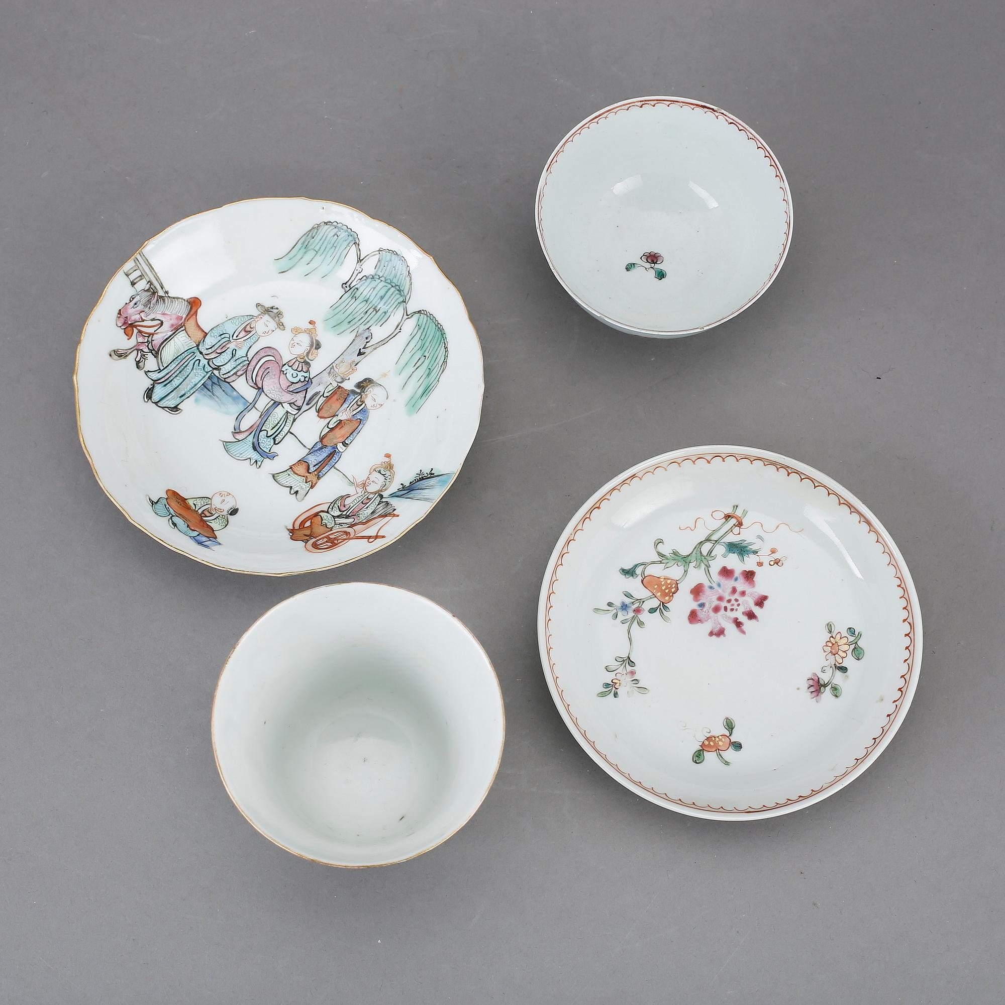 KOPPAR MED FAT, porslin, Kina, 1700-tal respektive 1800-tal.
