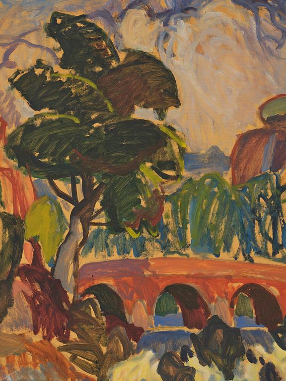 Erling Ärlingsson, Southern landscape with a bridge and church on a cliff.