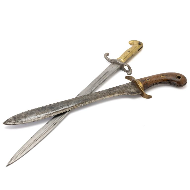 Faskinkniv samt bajonett, Sverige/Tyskland, 1800-tal.