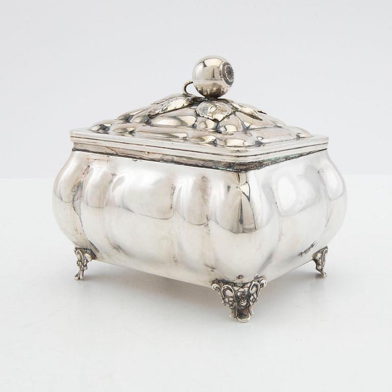 Sugar box Rococo style silver 20th century.