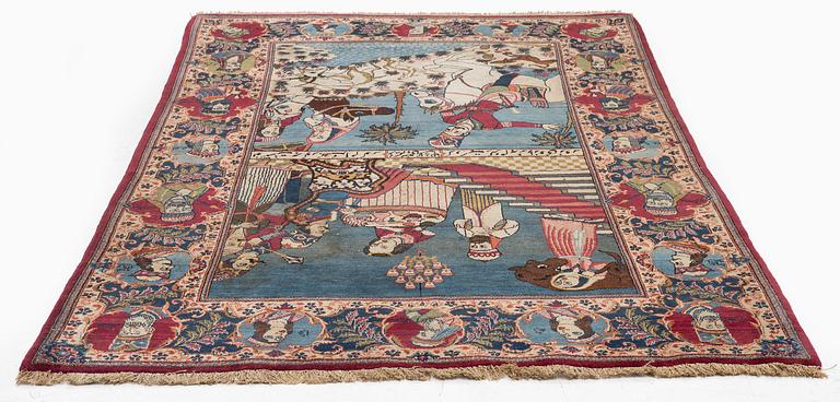 A semi-antique pictoral Kashan rug, Central Persia, c. 219 x 137 cm.