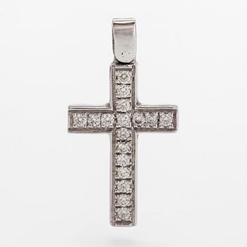 A 14K white gold cross pendant, with diamonds totalling approximately 0.34 ct.