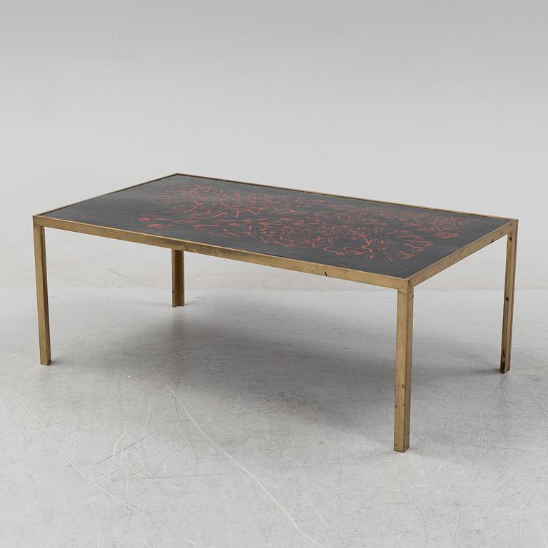 A brass and enameled coffee table, 1970's signed Bror Marklund.