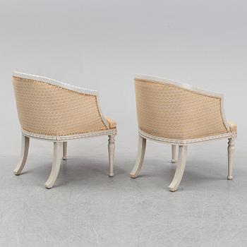 Salongsmöbel, två fåtöljer samt soffa, gustaviansk stil, 1900-talets början.