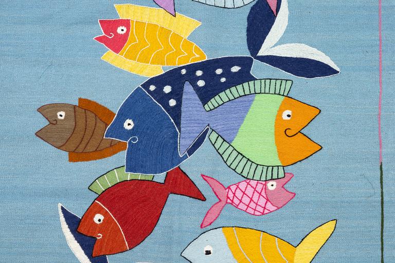 A hand-embroidered Kelim rug, 178 x 121 cm.