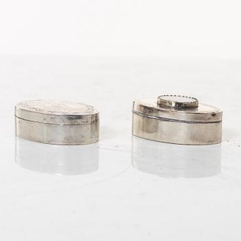 Five Swedish silver boxes, 18th-19th Century.