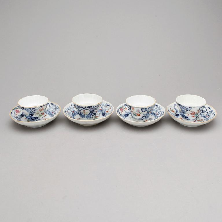 KOPPAR med FAT, 4st, porslin, Kina, 1700-tal.