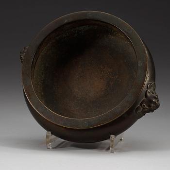 A large bronze tripod censer, Ming dynasty (1368-1644), with Xuande six character mark.