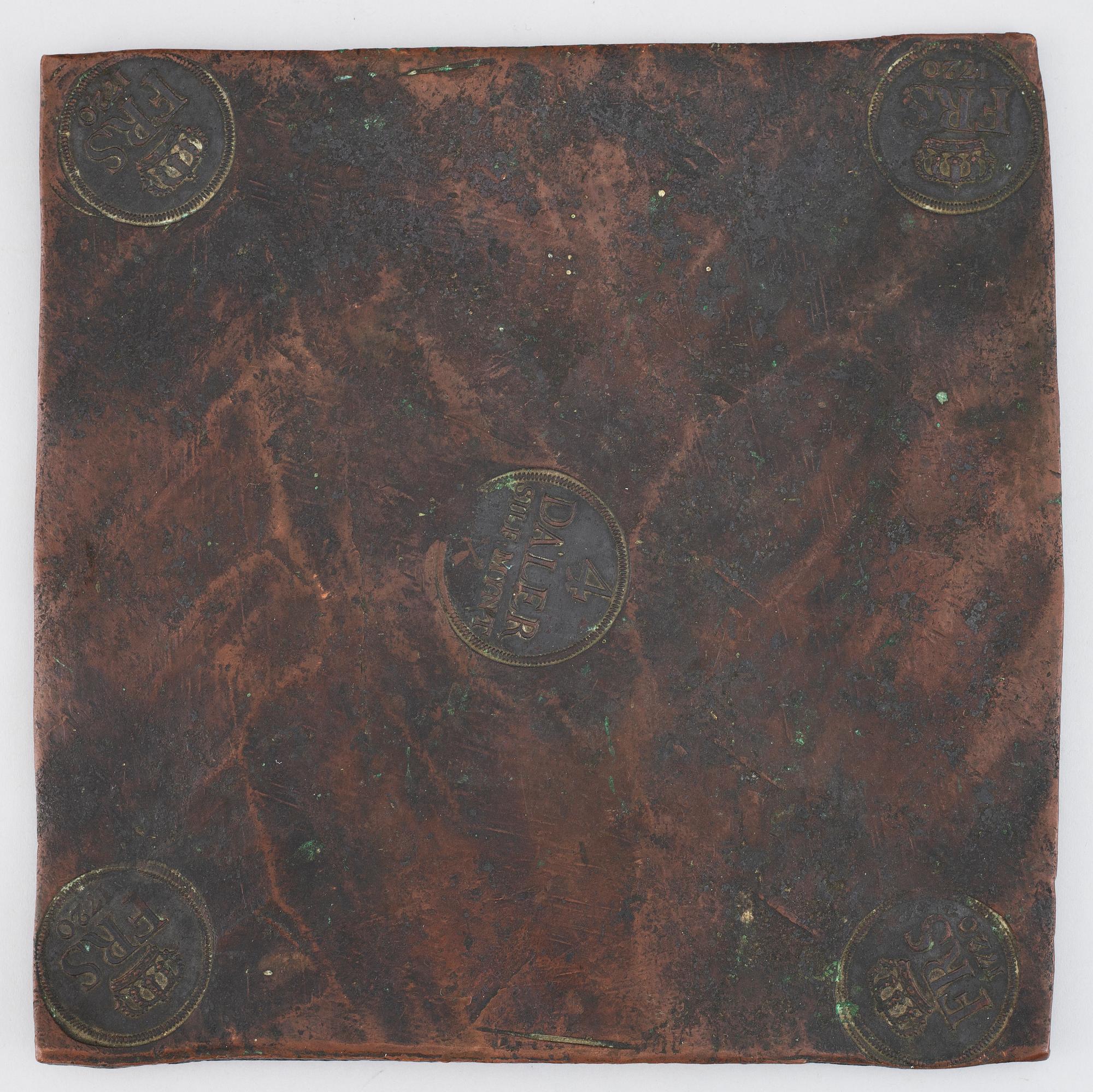 PLÅTMYNT, 4 daler silvermynt, koppar, Fredrik I, 1720.