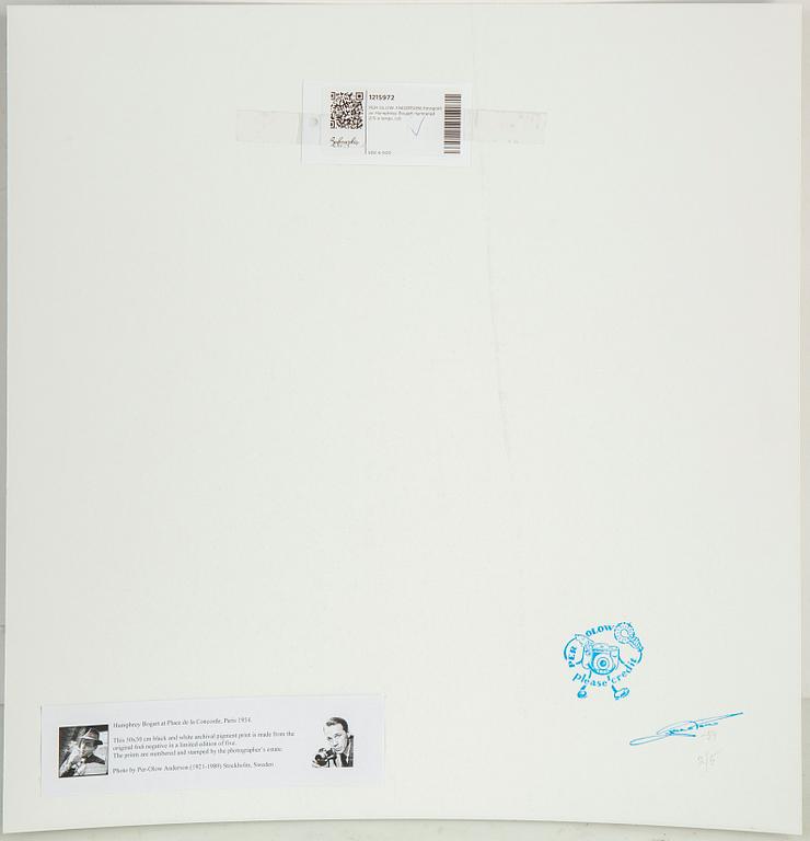PER-OLOW ANDERSON, a photograph of Humphrey Bogart numbered 2/5 on verso.