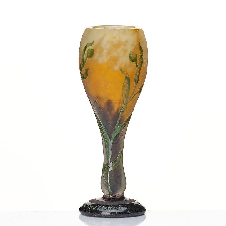 Daum, an Art Nouveau enamel painted cameo glass vase, Nancy, France.