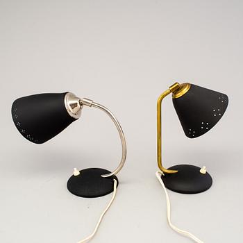 BORDSLAMPOR/VÄGGLAMPOR, ett par, Eric Wärnå, EWÅ, Värnamo, 1950-/60-tal.