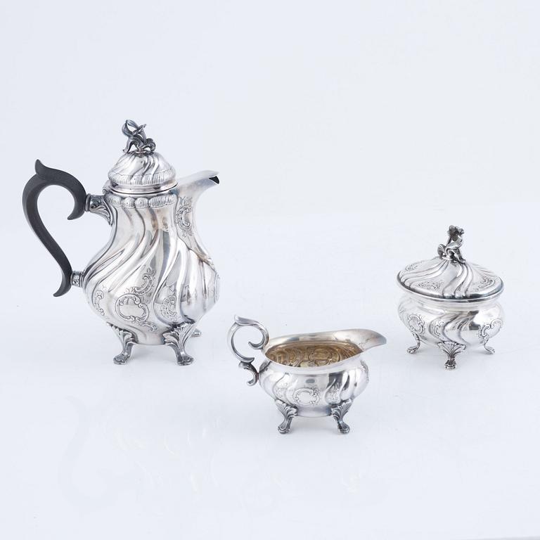 A Swedish coffee service, 3 pieces, silver, mark of CG Hallberg, Stockholm 1950-51.