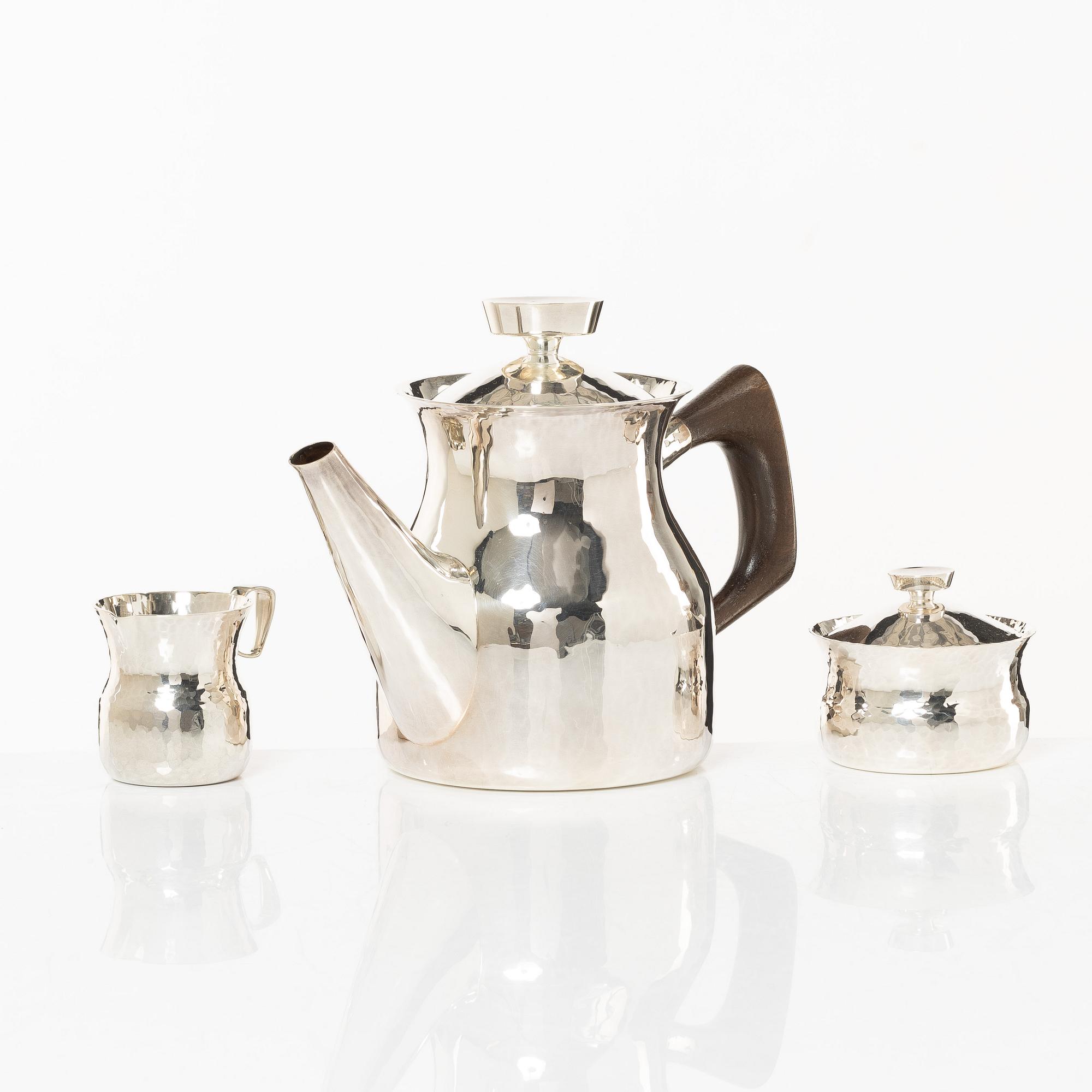 Eric Löfman, kaffeservis, 3 delar, silver, MGAB, Uppsala 1979.
