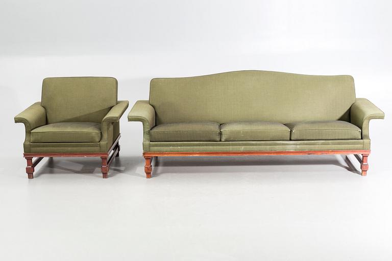 A lounge chair and one sofa, "Oxford#, Trensums Fåtöljfabrik. 1960s.