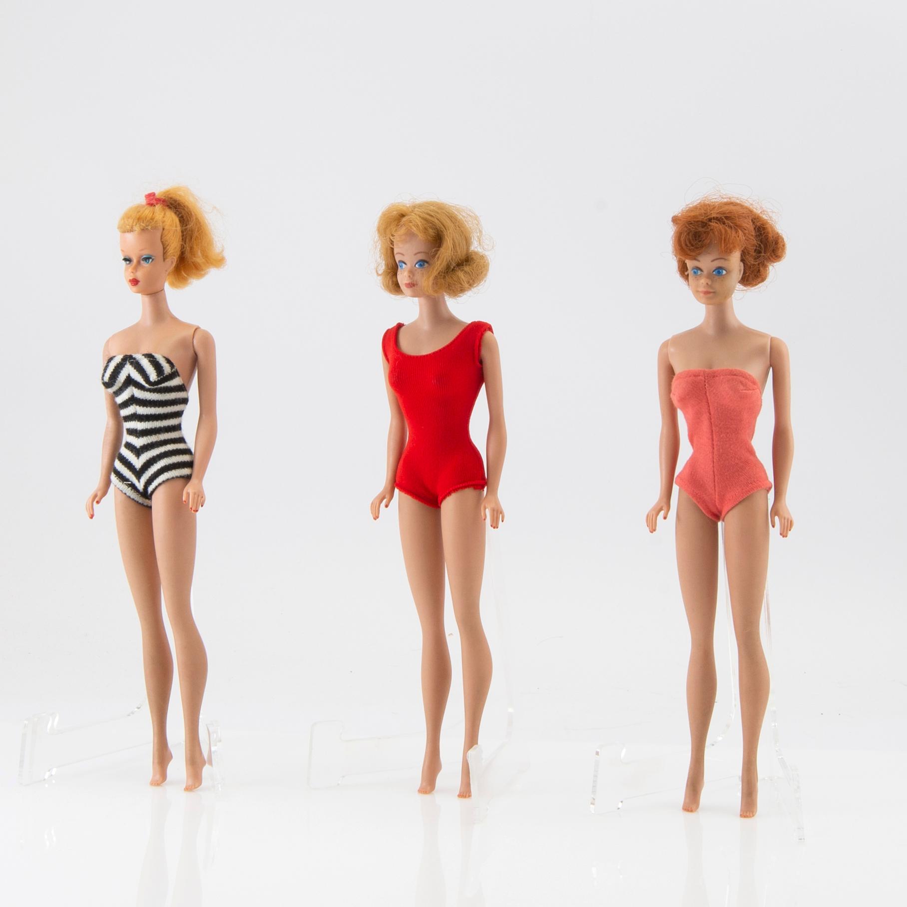 Barbie & Midge, dolls 3 pcs, vintage Mattel 1960s. original box, clothes and 2 wigs.