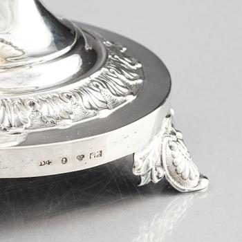 A Swedish Empire silver sugarbowl with lid and sprinkle spoon, mark of Gustaf Möllenborg, Stockholm 1834.