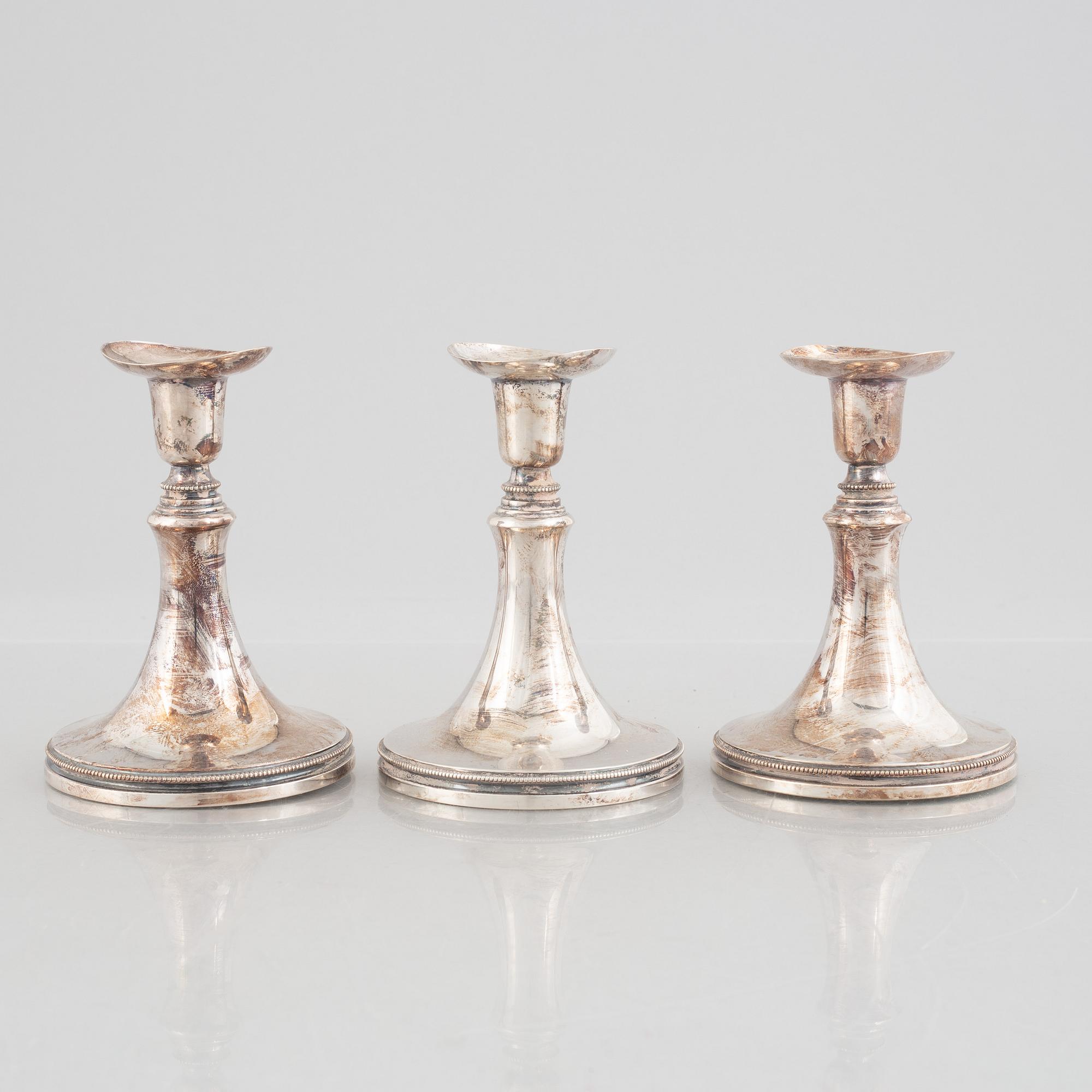 Three silver candlesticks, MGAB Uppsala, 1958-1963.