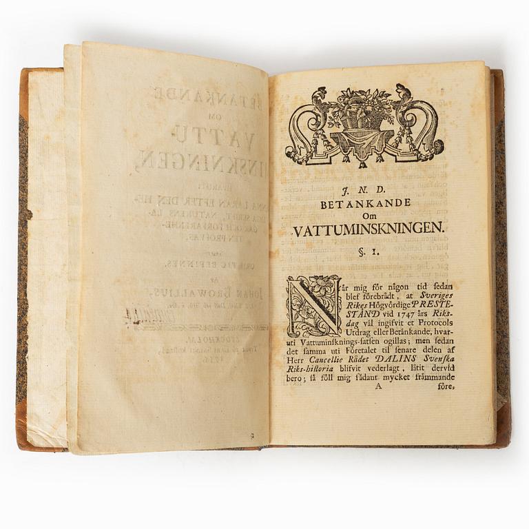 Betänkande om vattu-minskningen, 1755.