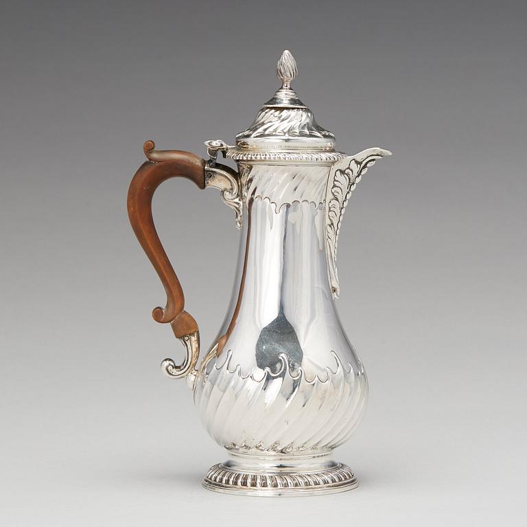 Jacob Marsh troligen, chokladkanna, silver, London 1759.