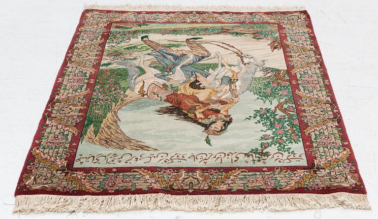 Rug, Tabriz, figural, approx. 138 x 98 cm.