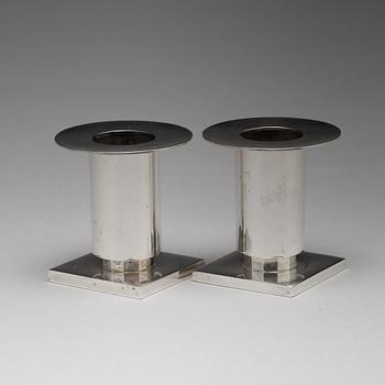 Wiwen Nilsson, a silver set with a pair of candlesticks and a cigarette case, Lund Sweden 1927-38.