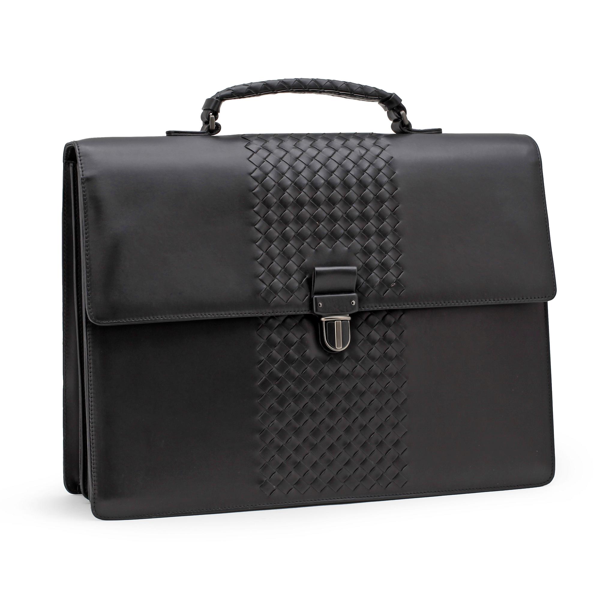 BOTTEGA VENETA, a black leather briefcase.