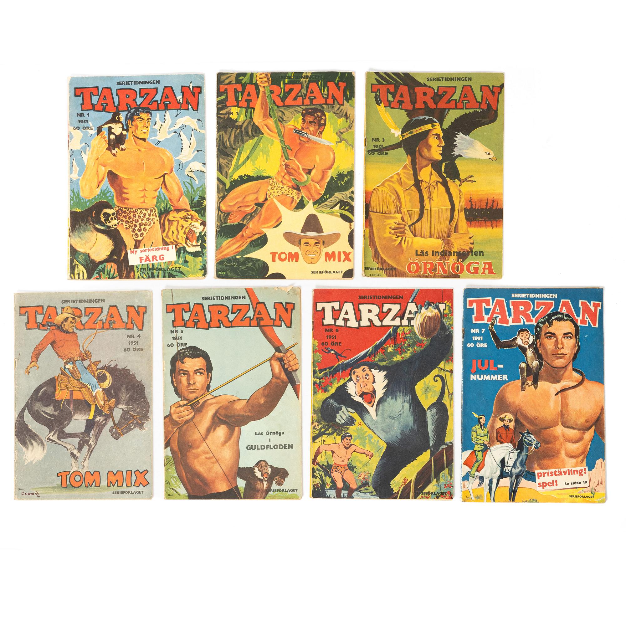 Comic books, “Tarzan”, 7 issues, 1951.