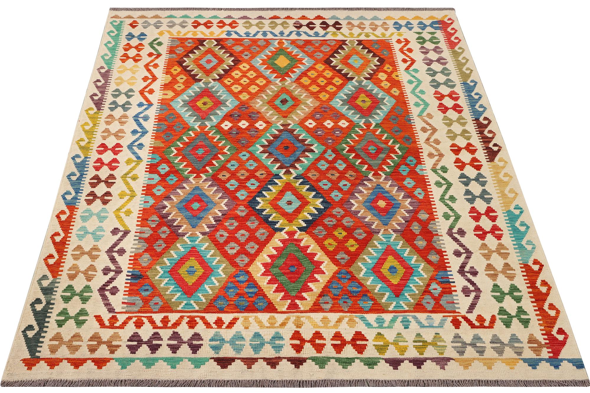 An Afghan Kilim rug, c. 214 x 182 cm.