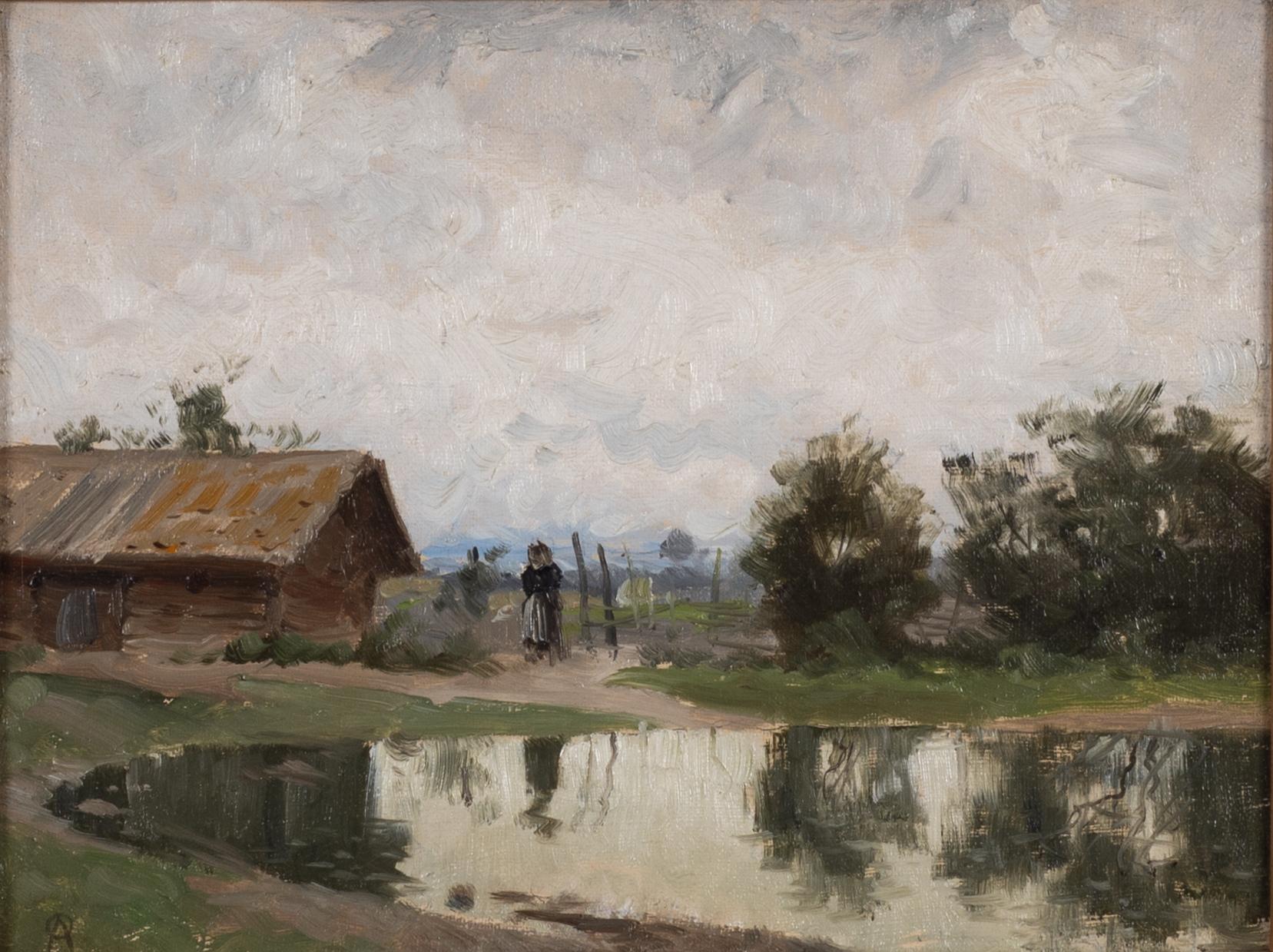 Olof Arborelius, Landscape with figures by a lake.