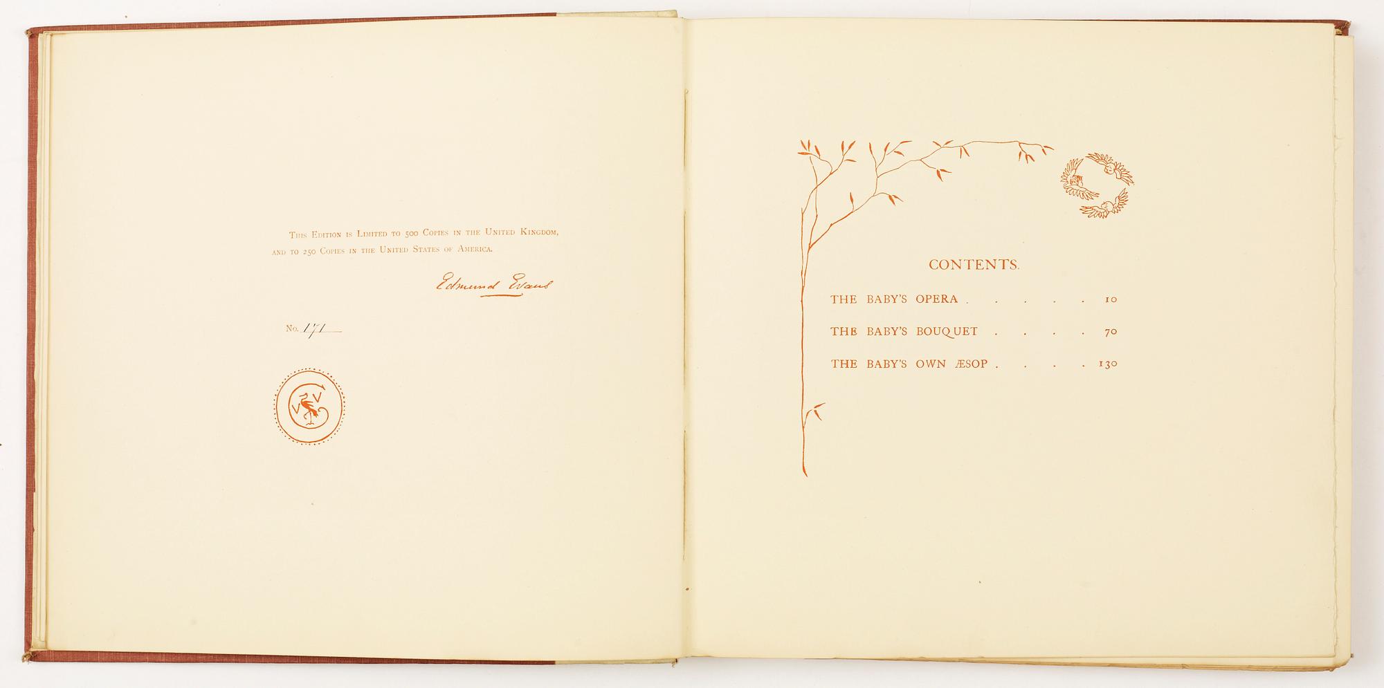 BARNBOK, "Triplets comprising The Baby´s Opera..." numr 171/750, ill av Walter Crane, London 1899.
