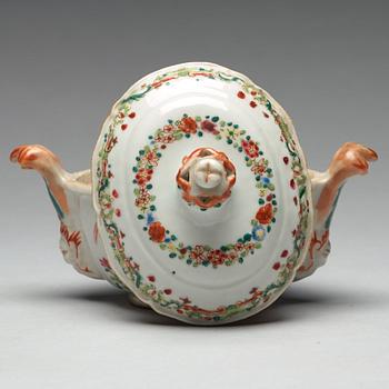 A famille rose 'du paquier' butter tureen with cover, Qing dynasty, Qianlong (1736-95).