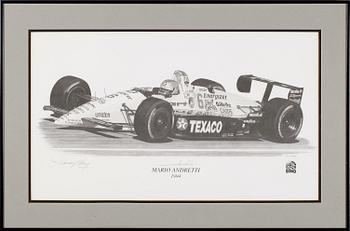 DAVID GRAY, 2 st, litografier, signerade samt med autografer bla Mario Andretti, numrerade 171/500 resp 280/500.