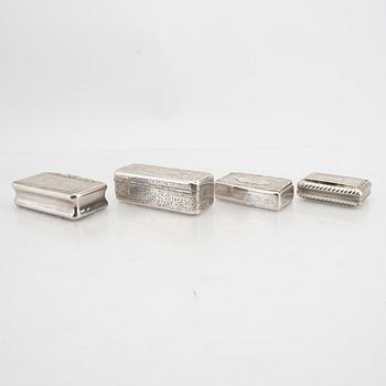 A set of four 19th century silver boxes.