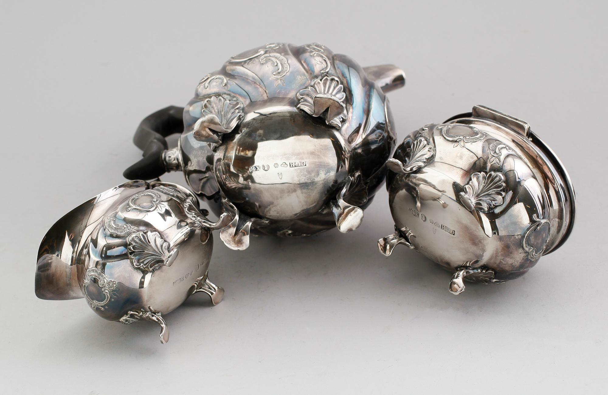 KAFFESERVIS, 3 delar, silver, CG Hallberg, Stockholm 1948. Vikt ca 1286 gram.