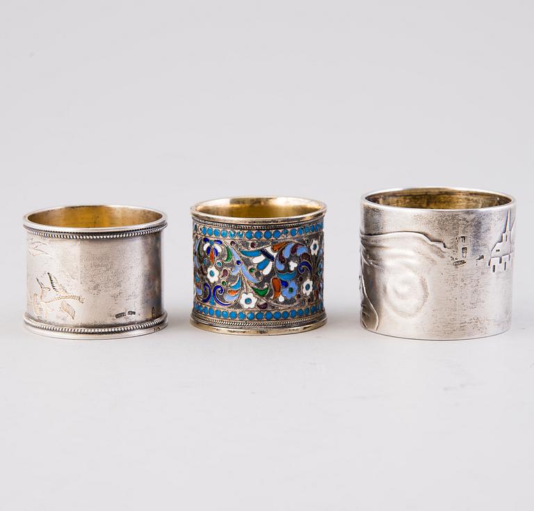 Three Russian late 19th/early 20th Century silver napkin rings, Soviet ...