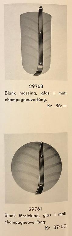 Bertil Brisborg, & Olle Elmgren, a pair of wall lamps, custom made, Nordiska Kompaniet 1940s.