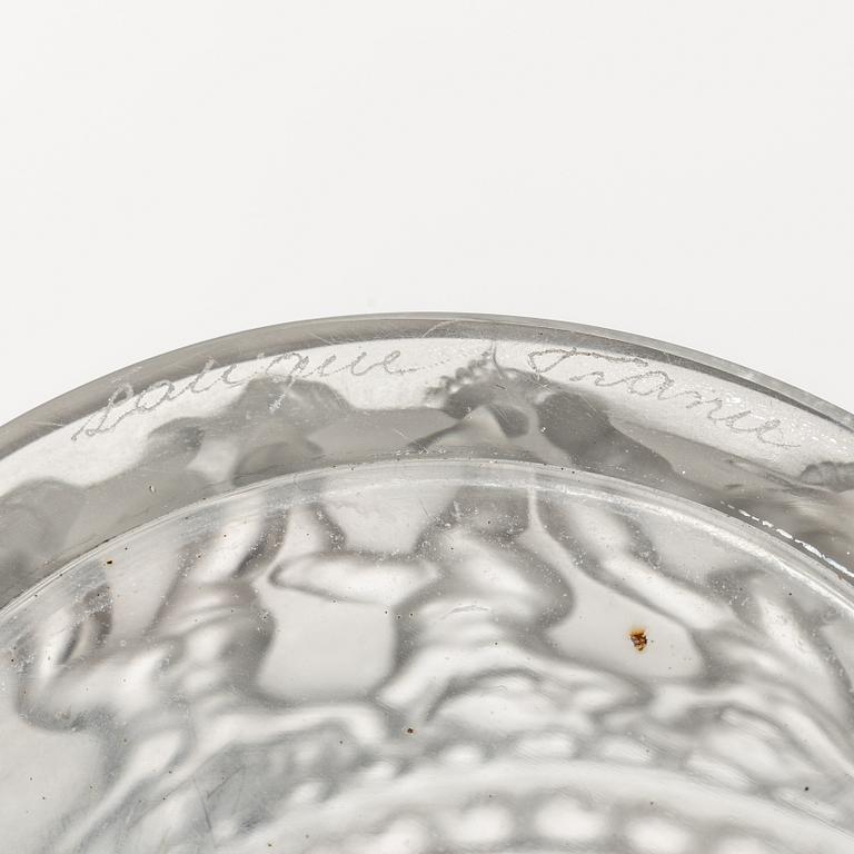 René Lalique, flacons with lids, a pair, glass, "Les Enfants", France, signed.