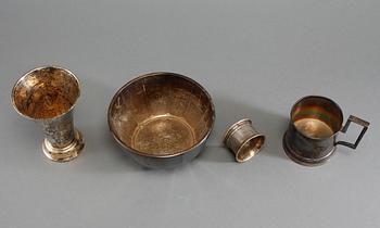 PARTI SILVER, 4 delar, bl a Sverige och Ryssland, 1900-talets början, vikt 403 g.