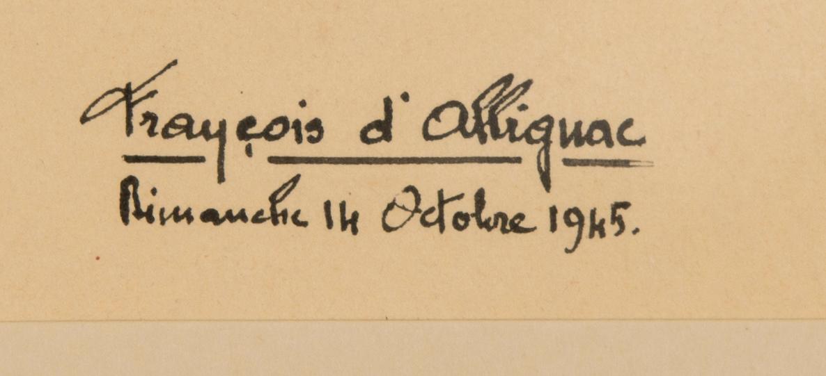 FRANÇOIS D'ALBIGNAC, teckningar, 3 st, signerade, en daterad Dimanche 14 octobre 1945.