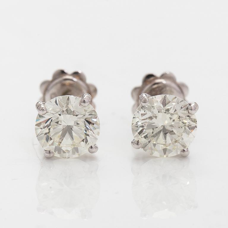 Earrings, brilliant cut diamonds 1.50 ct / each, 18K white gold.