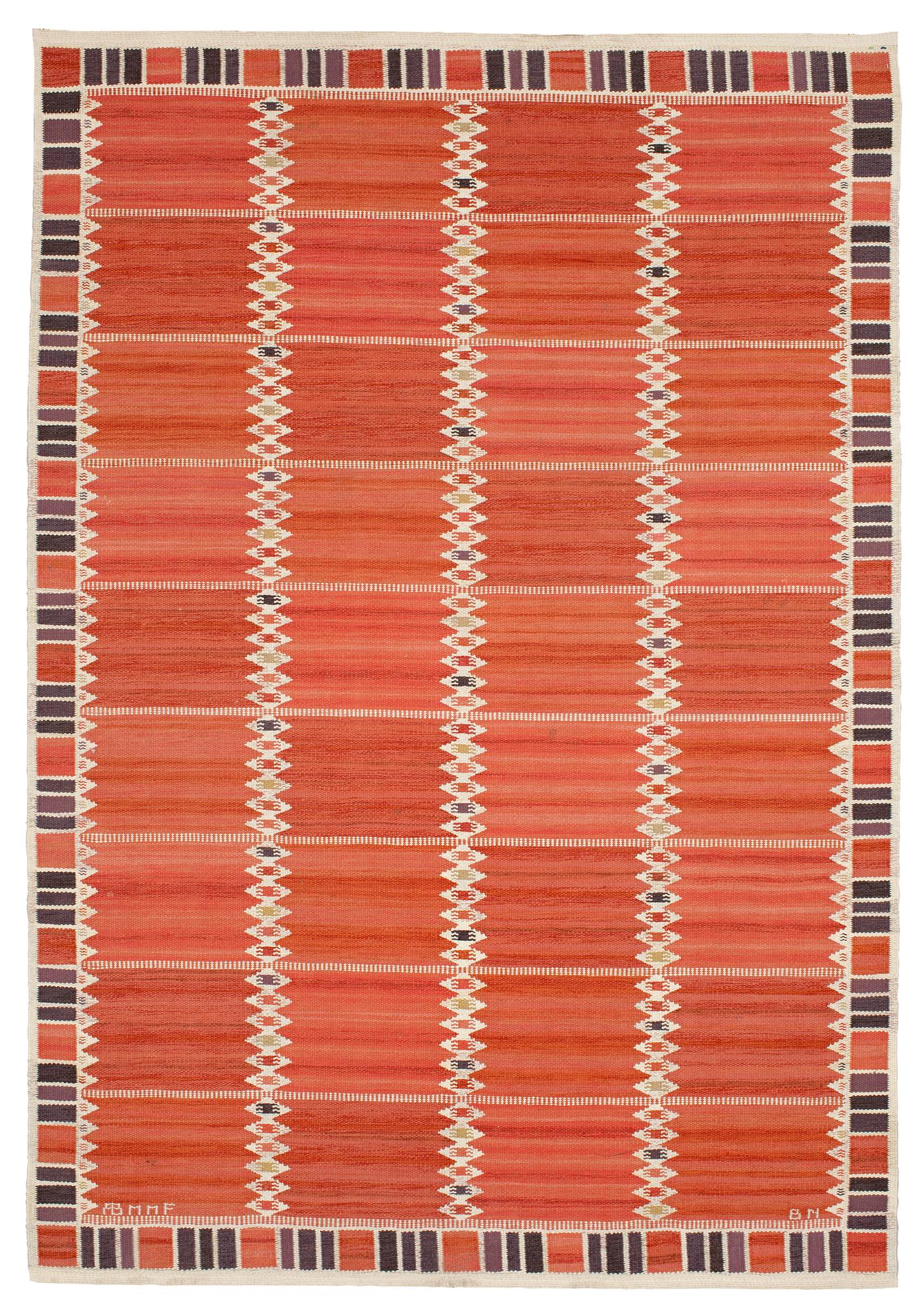 MATTA. "Salerno röd med enkel bård". Rölakan. 271 x 189 cm. Signerad AB MMF BN.