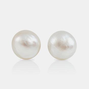 1159. A pair of probably natural pearl earrings.