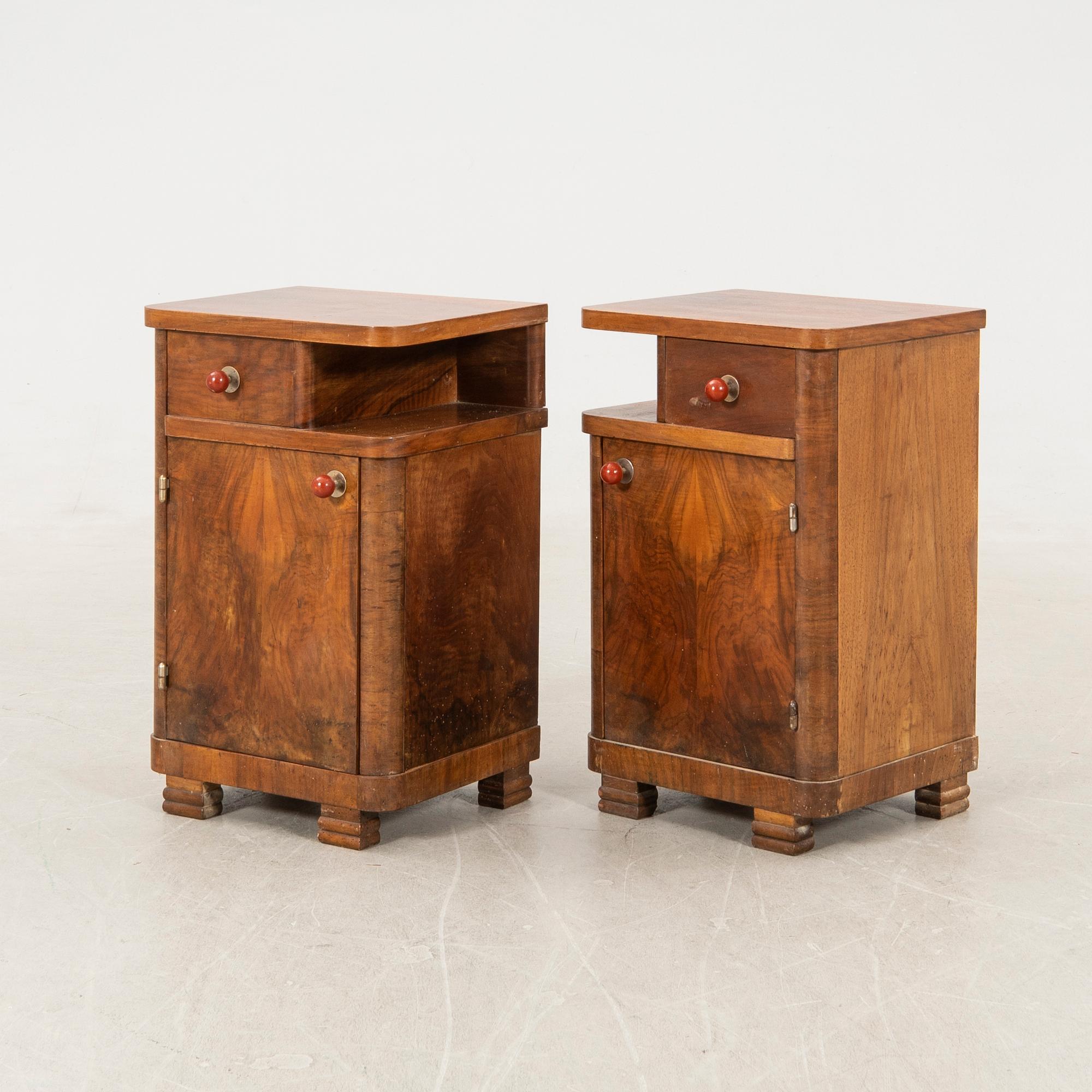 Bedside tables, a pair, Art Deco, first half of the 20th century.