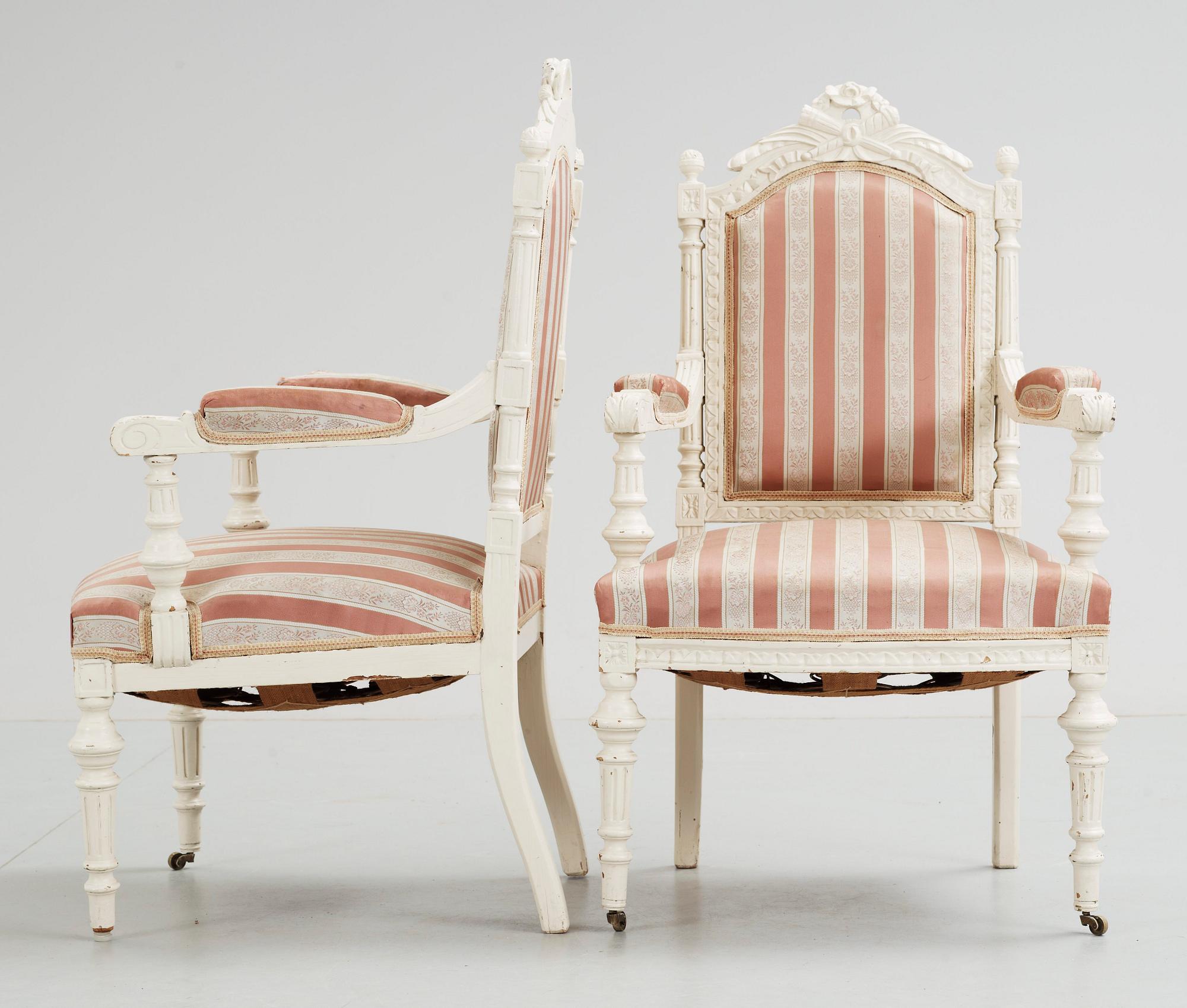 KARMSTOLAR, ett par, Louis XVI-stil, 1900-talets början.