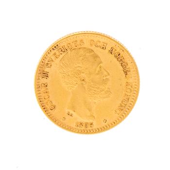 Gold coin 20kr Oscar II, Sweden and Norway 1895.