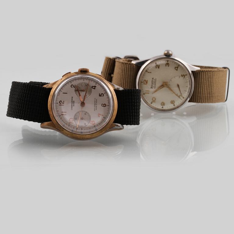 ARMBANDSUR, 2 st, Chronographe Suisse och Helvetia.